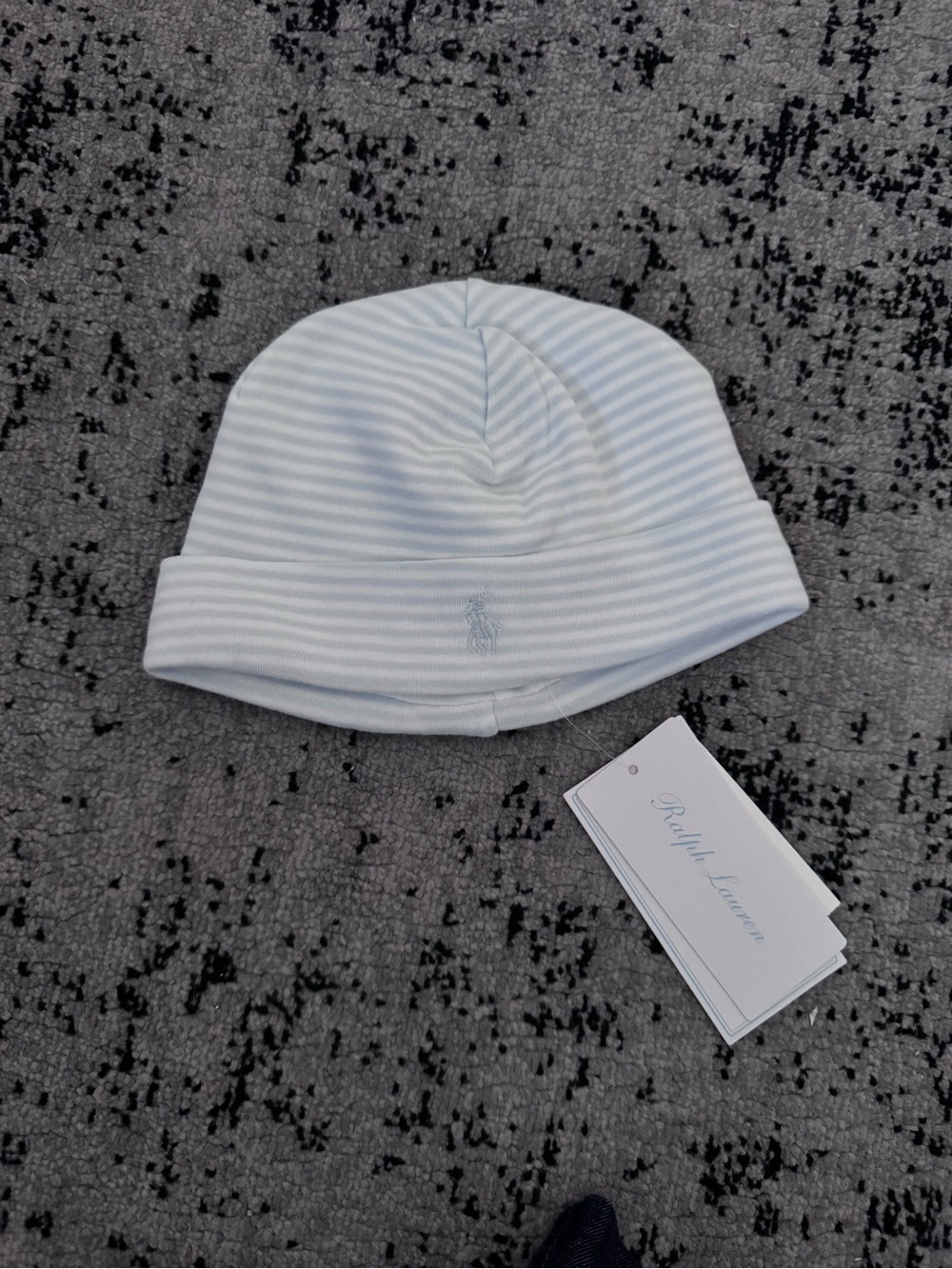 Ralph Lauren Light Blue & White Striped Baby Beanie